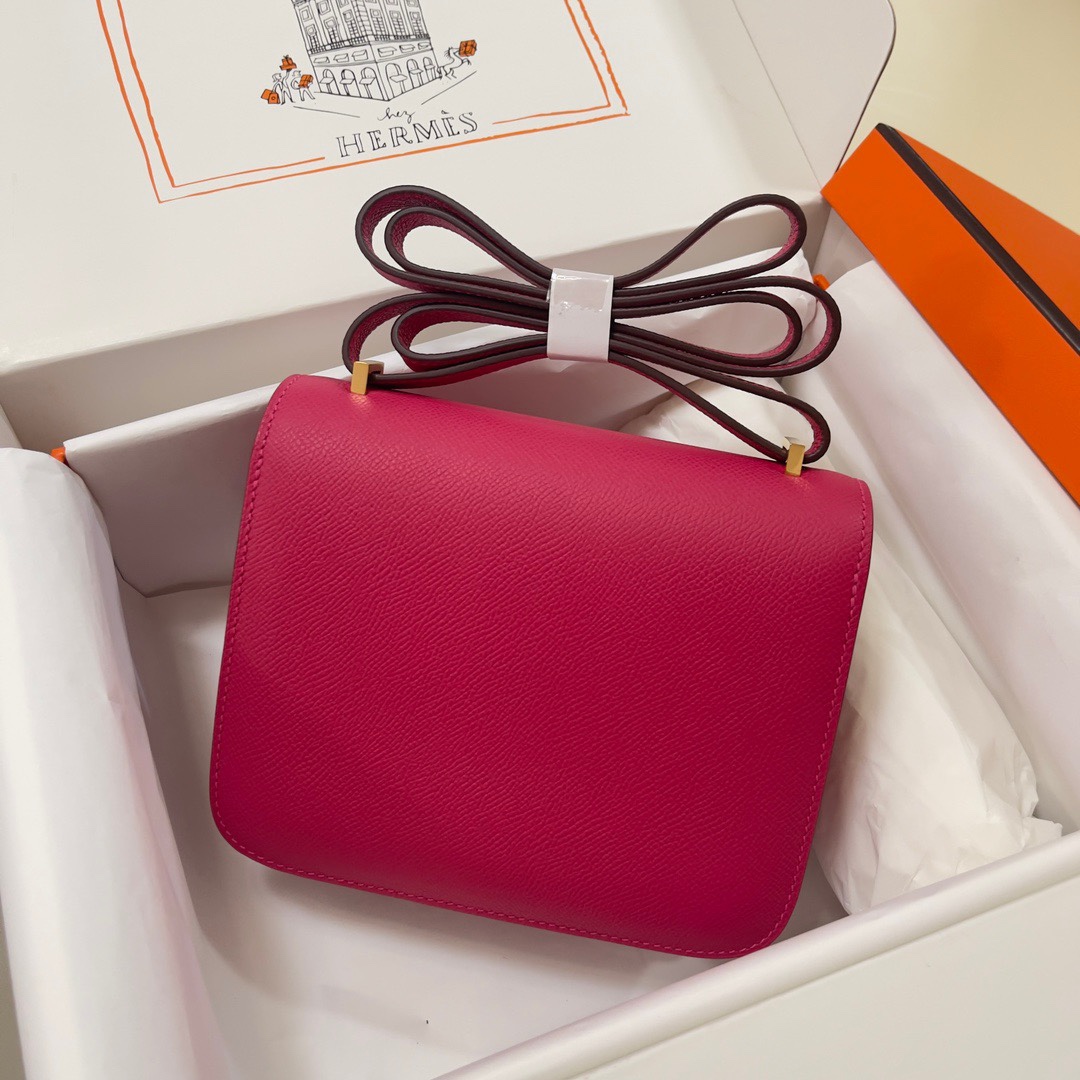 Hermes Constance 18 Mini Shoulder Bag In Rose Red Epsom Leather